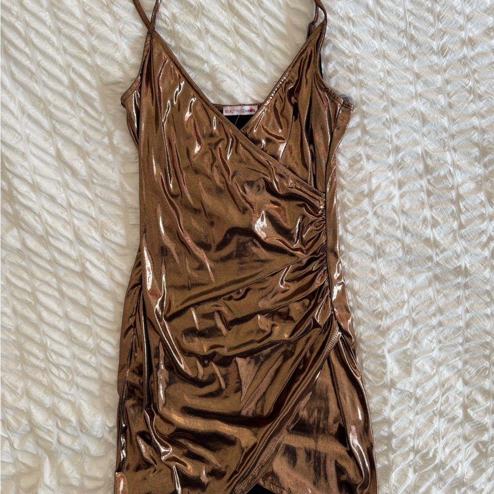 Metallic Bronze Bodycon Dress
